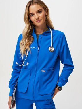FIGS Sebina Scrub Jacket Royal Blue Size Small Medical Dental Vet